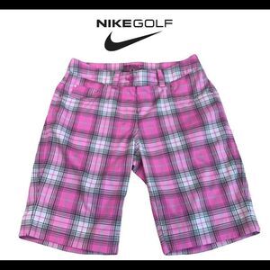 Nike Golf pink plaid check shorts Sz 2 NWOT